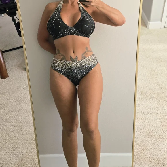 Pg8 Black and Gold Sequin Bikini Set - Picture 1 of 9